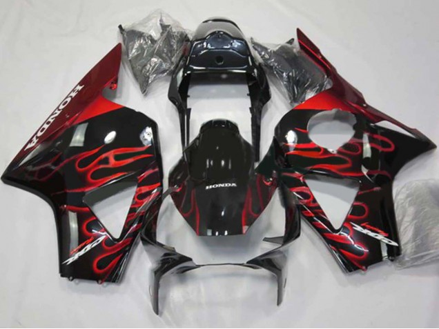 2002-2003 Honda CBR900RR 954 Motorcycle Fairings - Glossy Black Red Flame