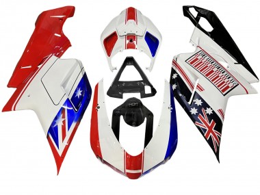 Custom 2007-2014 Ducati 848/1098/1198 Motorcycle Fairings - White Red Blue Glossy Black