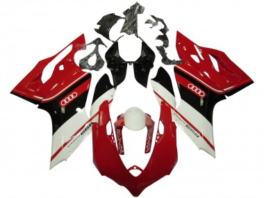 Custom 2011-2014 Ducati Panigale 899 Motorcycle Fairings - White Red Glossy Black Dunlop
