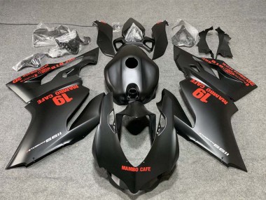 Custom 2011-2014 Ducati 1199 Motorcycle Fairings - Matte Black with Red Decals Mambo Cafe 19