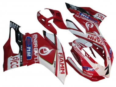 Custom 2011-2014 Ducati 1199 Motorcycle Fairings - White Red Glossy Black Fiamm 7