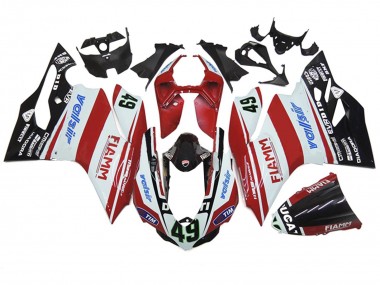 Custom 2011-2014 Ducati 1199 Motorcycle Fairings - White Red Glossy Black Valsir Fiamm 49