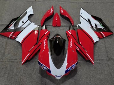 Custom 2015-2020 Ducati 959/1299 Motorcycle Fairing - White Red Glossy Black Unibat Flex-Box