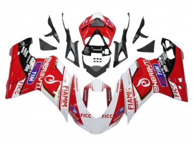 Custom 2011-2014 Ducati 1199 Motorcycle Fairings - White Red Glossy Black Ficc Fiamm