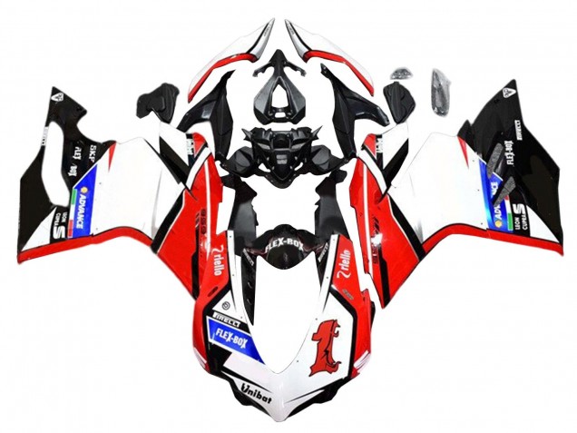 2015-2020 Ducati 959/1299 Motorcycle Fairings - White Red Glossy Black Unibat Flex-Box