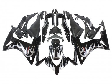 Custom 2013-2015 Honda CBR500R Motorcycle Fairings - Glossy Black Silver Flame
