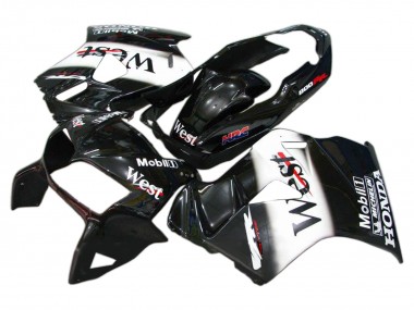 Custom 1998-2001 Honda VFR 800 Motorcycle Fairings - Glossy Black White West HRC