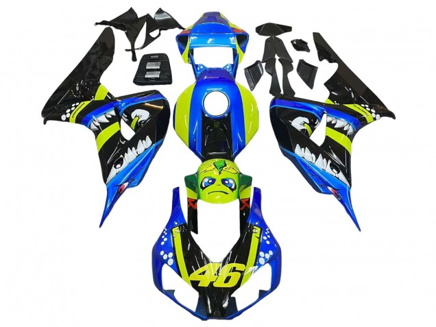 2006-2007 Honda CBR1000RR Motorcycle Fairings - Blue Fluorescent Green Glossy Black Shark 46