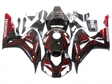 Custom 2006-2007 Honda CBR1000RR Motorcycle Fairing - Glossy Black Red Flame