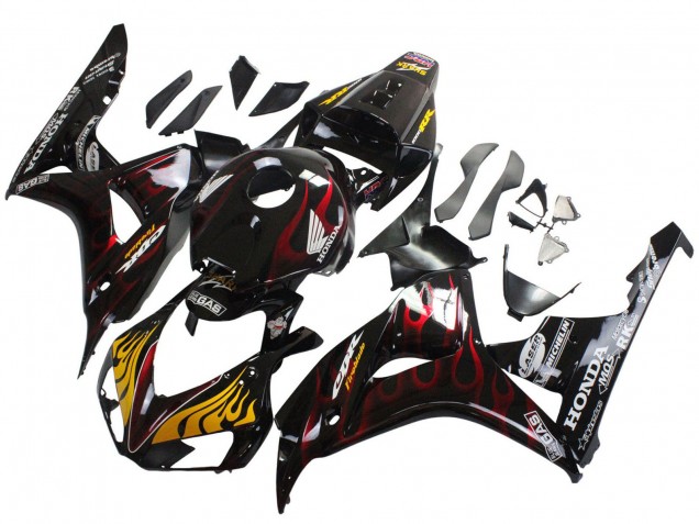 2006-2007 Honda CBR1000RR Motorcycle Fairings - Glossy Black Yellow Red Flame