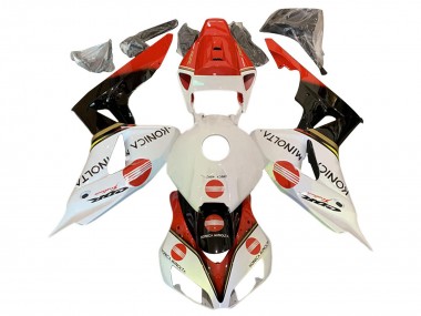 Custom 2006-2007 Honda CBR1000RR Motorcycle Fairings - White Red Glossy Black Konica Minolta