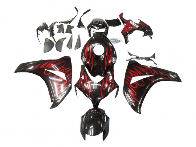 2008-2011 Honda CBR1000RR Motorcycle Fairing - Glossy Black Red Flame