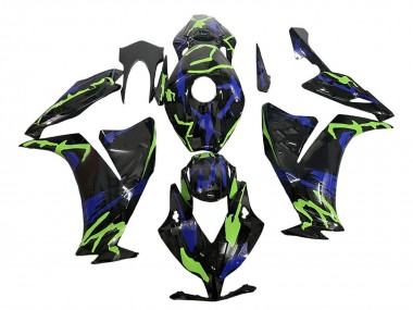 Custom 2012-2016 Honda CBR1000RR Motorcycle Fairings - Green Blue Glossy Black