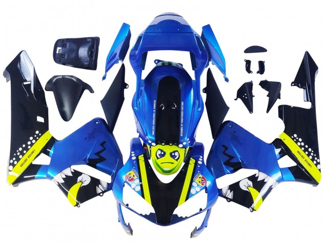 2003-2004 Honda CBR600RR Motorcycle Fairings - Blue Neon Yellow Glossy Black Shark