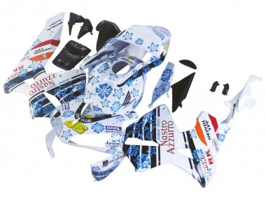 Custom 2003-2004 Honda CBR600RR Motorcycle Fairings - White Blue Red Nastro Azzurro 46