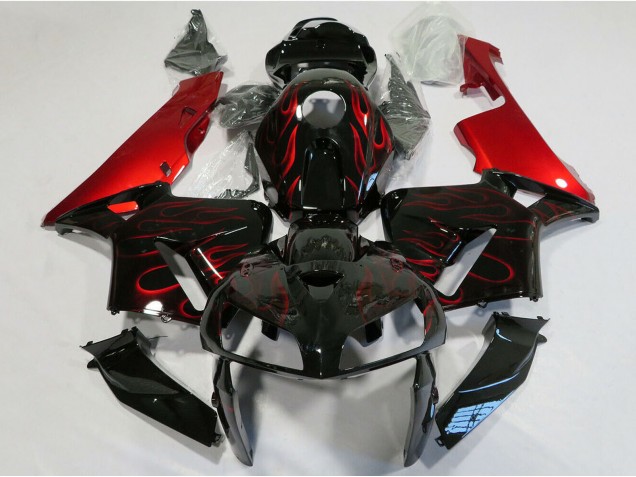 2005-2006 Honda CBR600RR Motorcycle Fairing - Glossy Black Red Flame