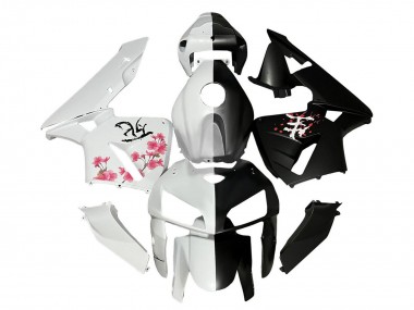 Custom 2005-2006 Honda CBR600RR Motorcycle Fairings - Black White with Cherry Blossom