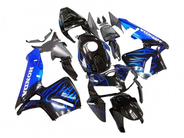 2005-2006 Honda CBR600RR Motorcycle Fairing - Glossy Black Blue Flame
