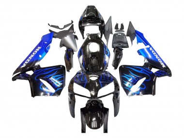 Custom 2005-2006 Honda CBR600RR Motorcycle Fairing - Glossy Black Blue Flame