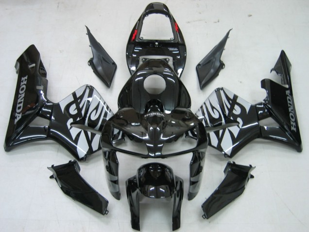 2005-2006 Honda CBR600RR Motorcycle Fairings - Glossy Black Grey Flame
