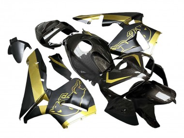 Custom 2005-2006 Honda CBR600RR Motorcycle Fairings - Black Gold Carbon Fiber