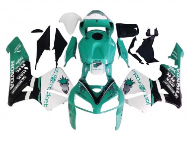 Custom 2005-2006 Honda CBR600RR Motorcycle Fairings - Light Green White Glossy Black Joe Rocket
