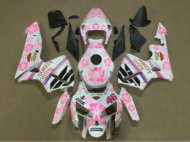 2005-2006 Honda CBR600RR Motorcycle Fairings - White with Pink Floral Nastro Azzurro 46