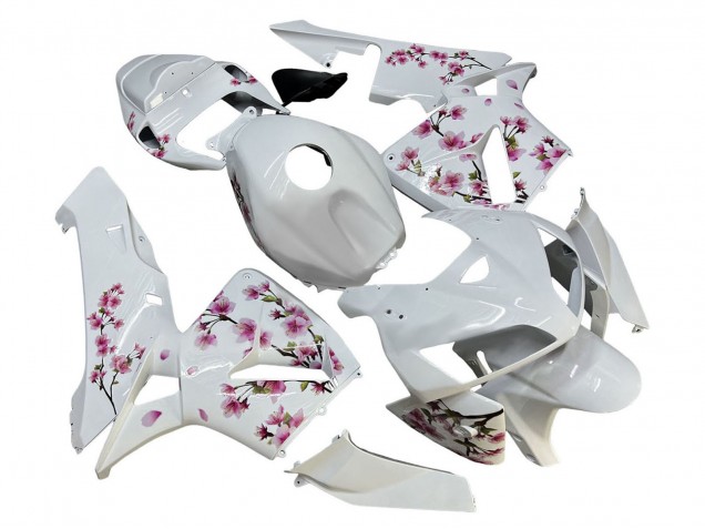 2005-2006 Honda CBR600RR Motorcycle Fairings - White with Cherry Blossom