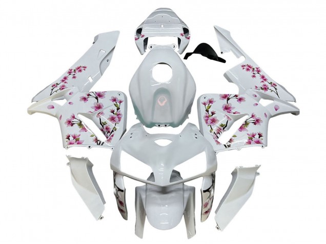 2005-2006 Honda CBR600RR Motorcycle Fairings - White with Cherry Blossom