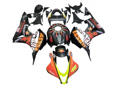 Custom 2007-2008 Honda CBR600RR Motorcycle Fairings - Matte Black Orange Red Rossi Repsol 46