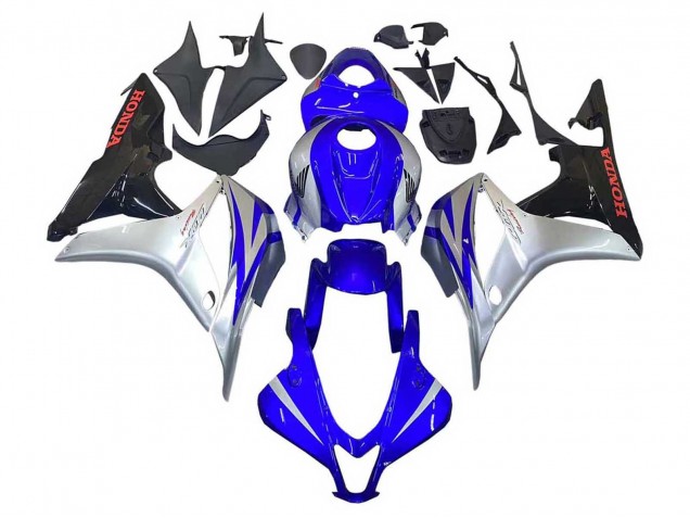 2007-2008 Honda CBR600RR Motorcycle Fairings - Silver Blue Glossy Black Racing