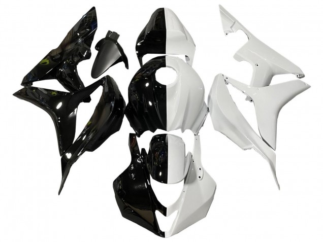 2007-2008 Honda CBR600RR Motorcycle Fairings - White Glossy Black Split