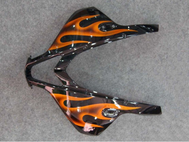 2007-2008 Honda CBR600RR Motorcycle Fairings - Glossy Black Orange Flame