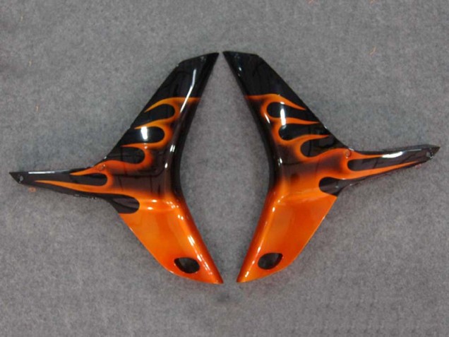 2007-2008 Honda CBR600RR Motorcycle Fairings - Glossy Black Orange Flame