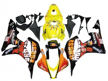 Custom 2007-2008 Honda CBR600RR Motorcycle Fairings - Yellow Orange Glossy Black Rossi Repsol