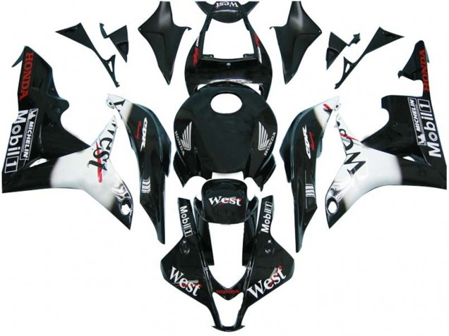 2007-2008 Honda CBR600RR Motorcycle Fairings - Glossy Black White West