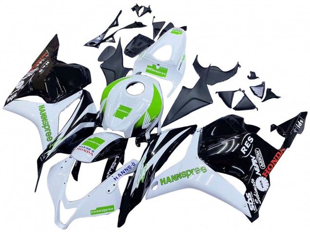 2009-2012 Honda CBR600RR Motorcycle Fairings - White Green Glossy Black Hannspree