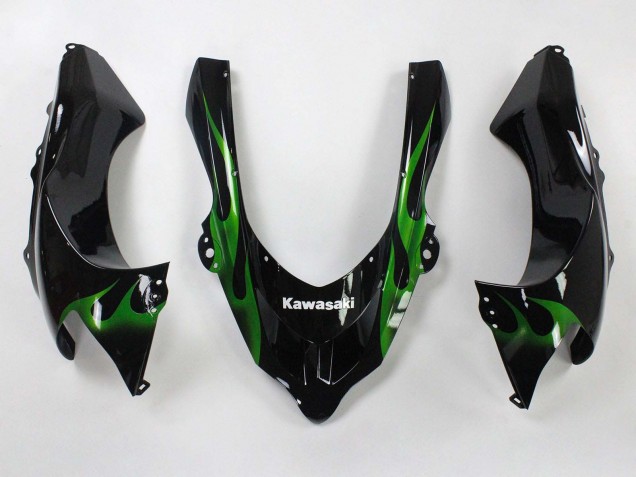 2004-2005 Kawasaki ZX10R Motorcycle Fairings - Black with Green Flame Ninja