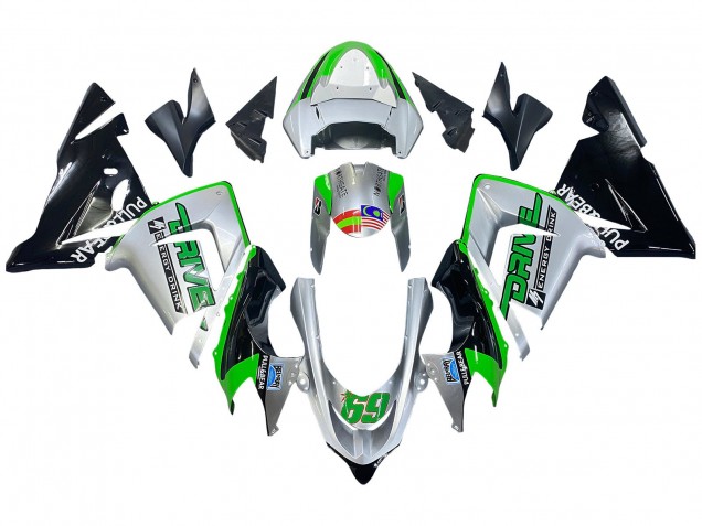2004-2005 Kawasaki ZX10R Motorcycle Fairings - Green Silver Black 69