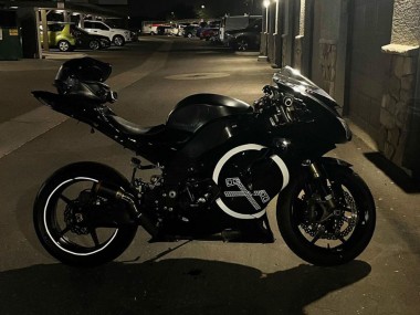 Custom 2006-2007 Kawasaki ZX10R Motorcycle Fairings - Glossy Black White Circle