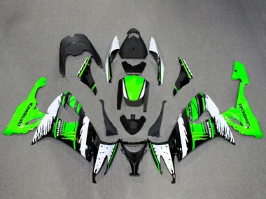 Custom 2008-2010 Kawasaki ZX10R Motorcycle Fairings - White Green Glossy Black Flame