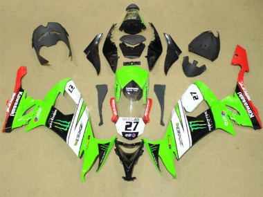 Custom 2008-2010 Kawasaki ZX10R Motorcycle Fairings - Green White Red Black Elf Green Monster Energy 27