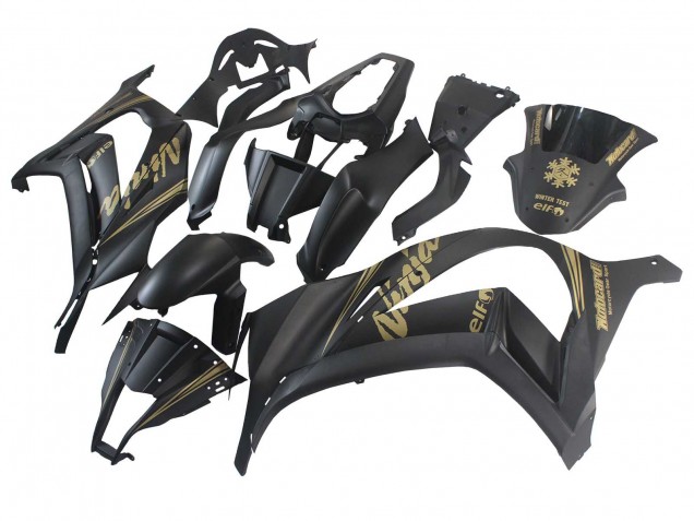 2011-2015 Kawasaki ZX10R Motorcycle Fairings - Matte Black Gold Snow Elf