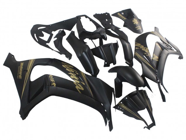 2011-2015 Kawasaki ZX10R Motorcycle Fairings - Matte Black Gold Snow Elf