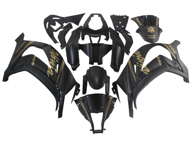2011-2015 Kawasaki ZX10R Motorcycle Fairings - Matte Black Gold Snow Elf