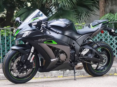 Custom 2011-2015 Kawasaki ZX10R Motorcycle Fairings - Matte Black Green White Honeycomb