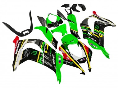 Custom 2016-2020 Kawasaki ZX10R Motorcycle Fairings - Green Yellow Red Black Elf Monster