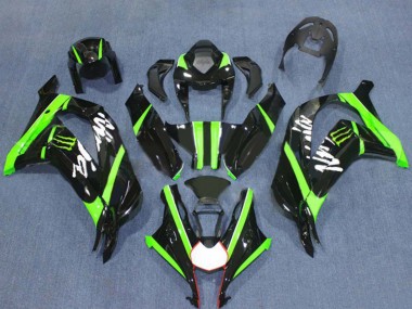 Custom 2016-2020 Kawasaki ZX10R Motorcycle Fairings - Glossy Black Green Monster