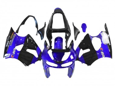 Custom 1998-1999 Kawasaki ZX6R Motorcycle Fairings - Blue Glossy Black Elf Bridgestone