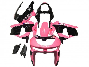 Custom 1998-1999 Kawasaki ZX6R Motorcycle Fairings - Pink Glossy Black Elf Bridgestone